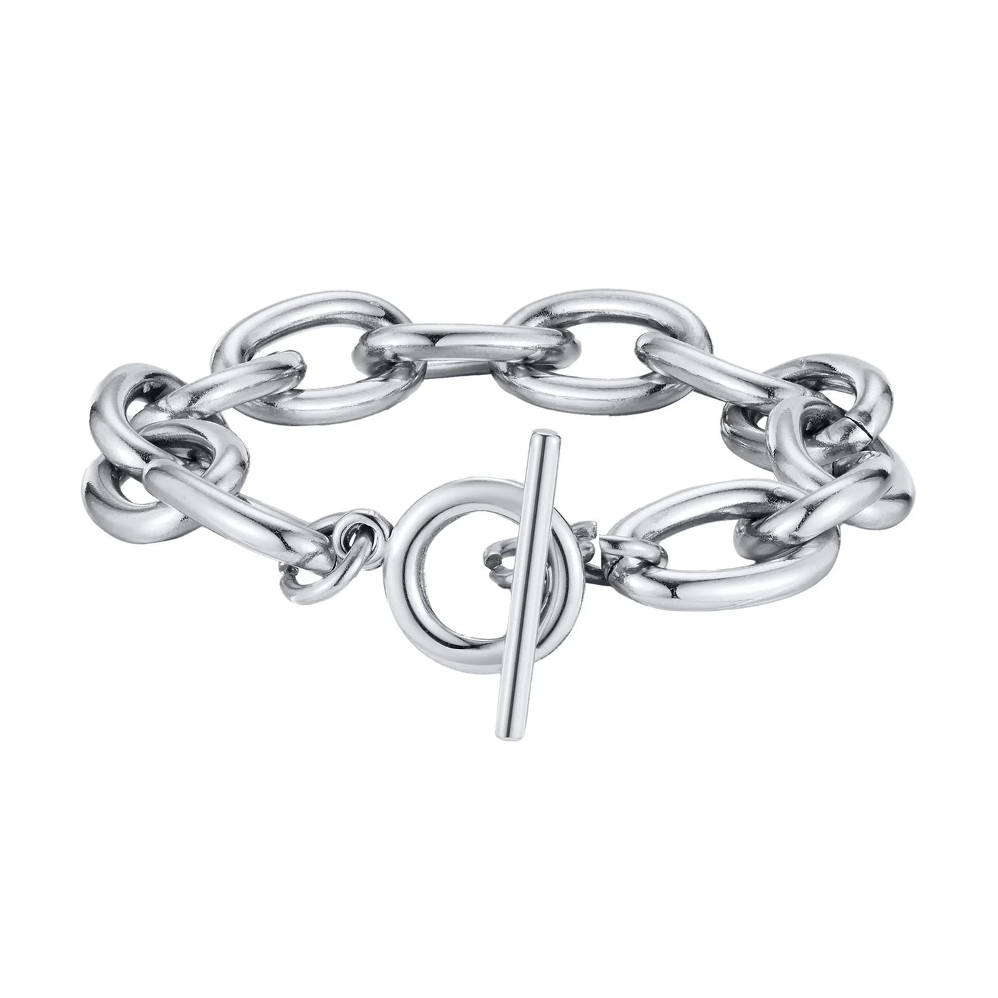 Bracelets épais avec fermoir Toggle pour femmes, bracelet à maillons en acier inoxydable avec boucle OT, plaqué or et résistant au ternissement.