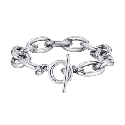 Bracelets épais avec fermoir Toggle pour femmes, bracelet à maillons en acier inoxydable avec boucle OT, plaqué or et résistant au ternissement.