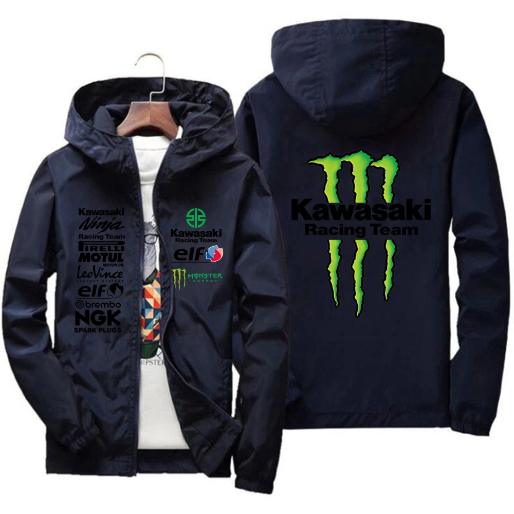 Kawasaki logo racing team jacket waterproof and windproof men's sportswear fashionable men's outdoor activities fashionable